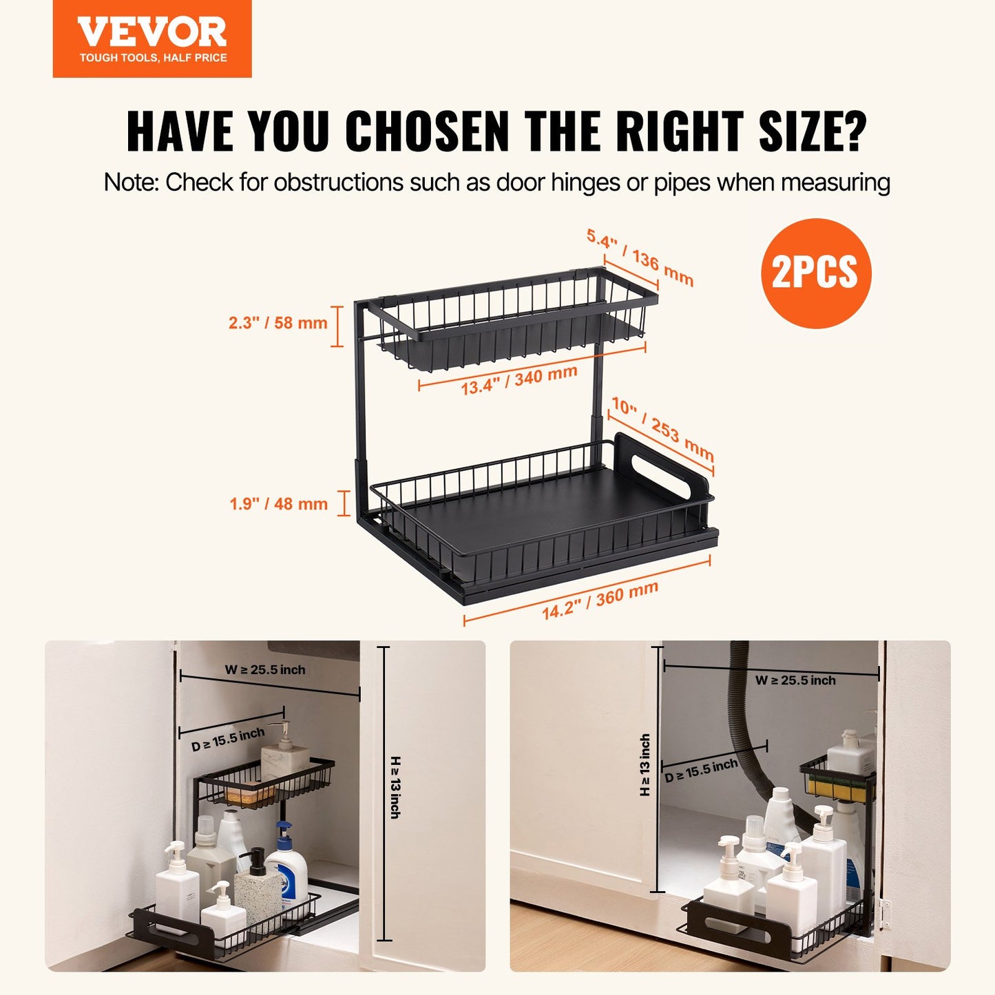 2-Tier Under Sink Organizer- Pull Out Storage Rack