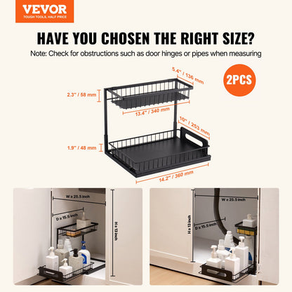 2-Tier Under Sink Organizer- Pull Out Storage Rack