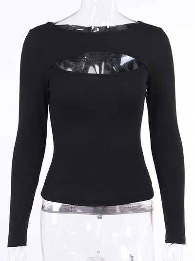 Women's Autumn Hollow Out  Long Sleeve Knitted Tee Top t shirt