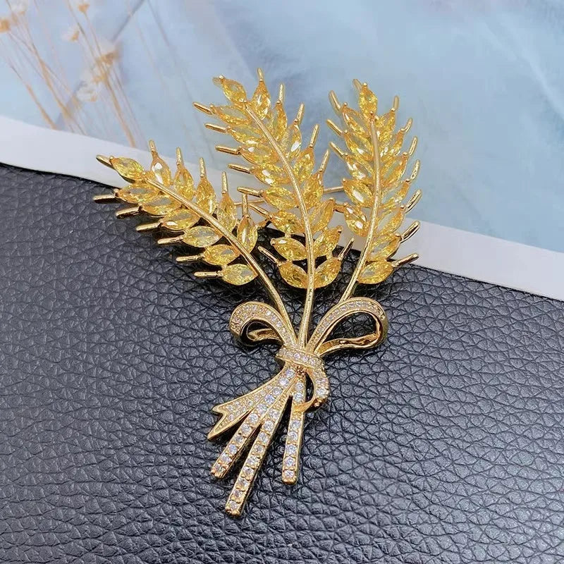 Luxury Golden Wheat Metal Brooch Jewelry  for Women