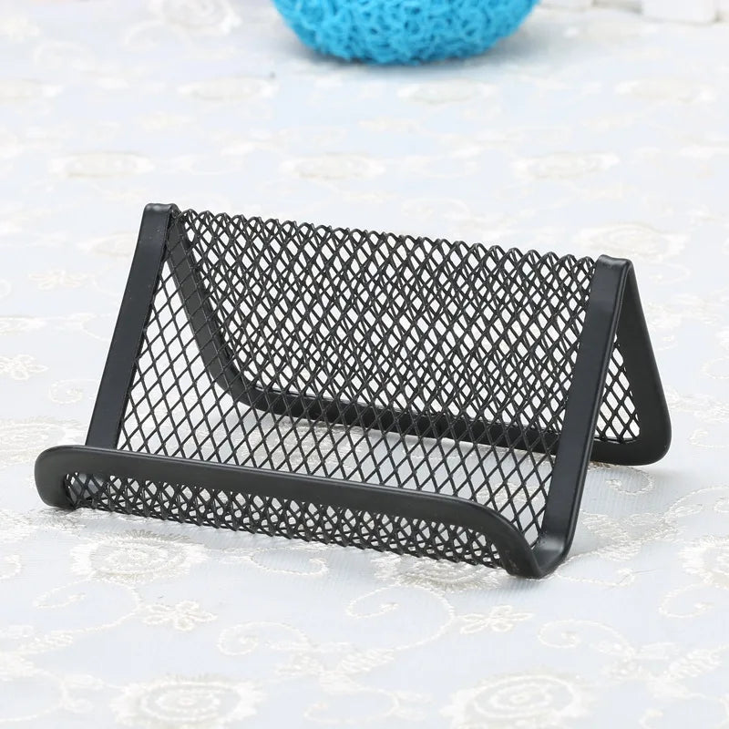 1pc Metal Mesh Portable Business Name Card Holder Display Stand Rack