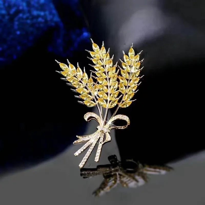 Luxury Golden Wheat Metal Brooch Jewelry  for Women