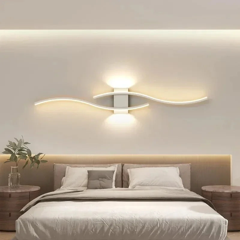 Modern LED Strip Wall Lamp Double Curve Remote Control Light