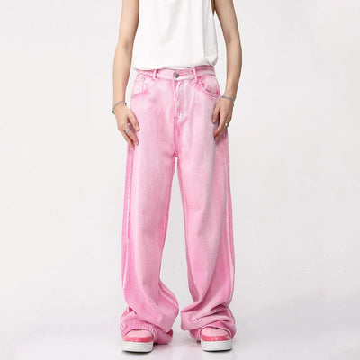 Trendy Male Pink Set Denim Jacket With Straight Leg Jeans Two Piece