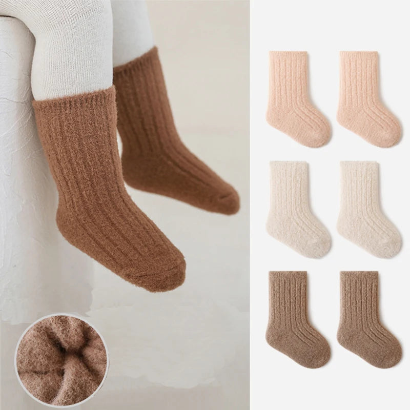 Winter New Toddler Mid Socks Newborn Baby Kids Soft Solid Velvet Yarn Socks Autumn Girls Infant Boys Cute Boneless Socks 0-8Y
