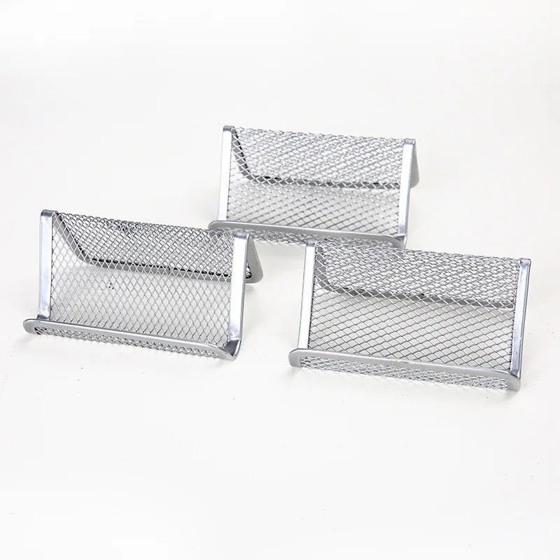 1pc Metal Mesh Portable Business Name Card Holder Display Stand Rack