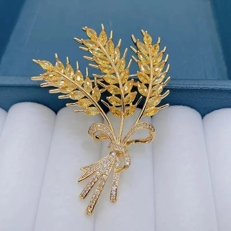 Luxury Golden Wheat Metal Brooch Jewelry  for Women