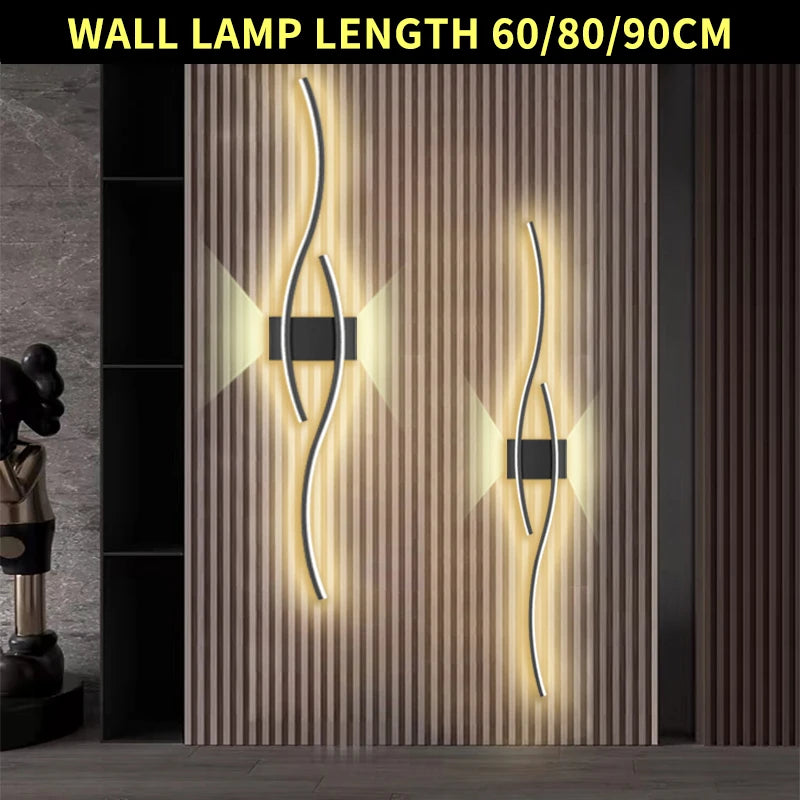 Modern LED Strip Wall Lamp Double Curve Remote Control Light