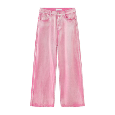 Trendy Male Pink Set Denim Jacket With Straight Leg Jeans Two Piece
