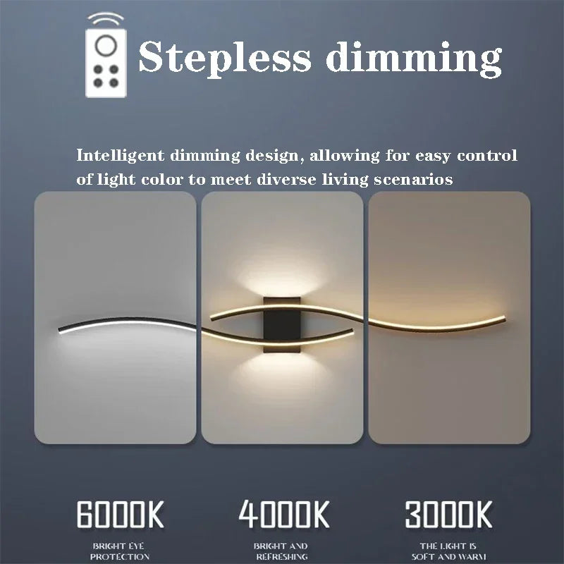 Modern LED Strip Wall Lamp Double Curve Remote Control Light