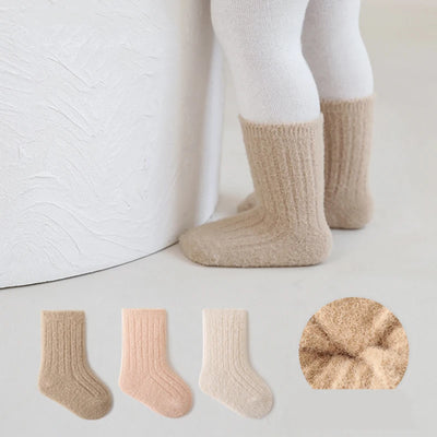 Winter New Toddler Mid Socks Newborn Baby Kids Soft Solid Velvet Yarn Socks Autumn Girls Infant Boys Cute Boneless Socks 0-8Y