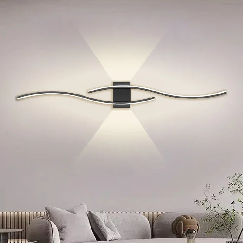 Modern LED Strip Wall Lamp Double Curve Remote Control Light