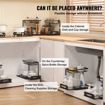 2-Tier Under Sink Organizer- Pull Out Storage Rack